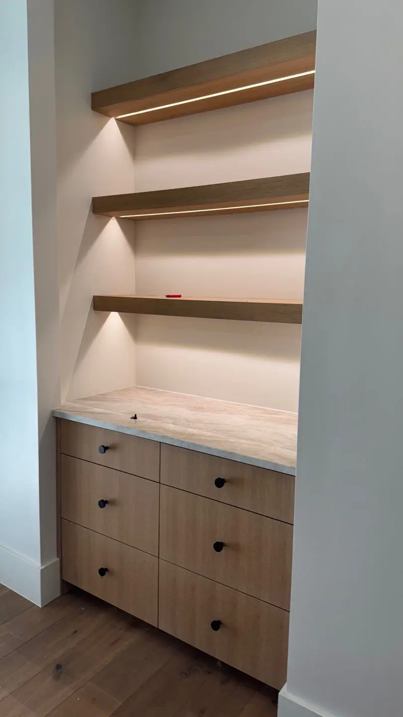 Floating bathroom vanity cabinets with undermount sinks in Irving TX